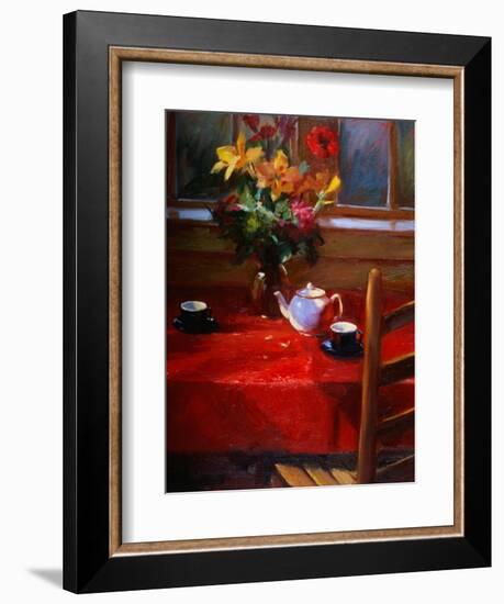 Flowers and Teapot on Red-Pam Ingalls-Framed Giclee Print