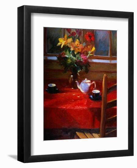 Flowers and Teapot on Red-Pam Ingalls-Framed Giclee Print