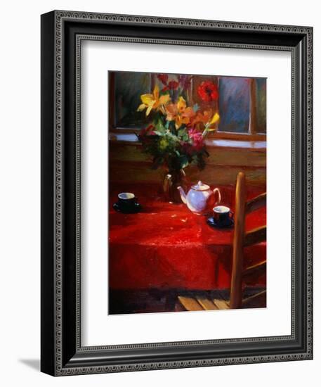 Flowers and Teapot on Red-Pam Ingalls-Framed Giclee Print