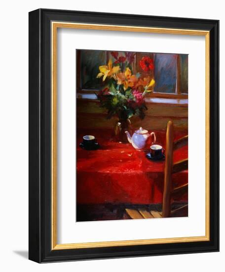 Flowers and Teapot on Red-Pam Ingalls-Framed Giclee Print