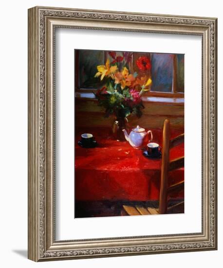 Flowers and Teapot on Red-Pam Ingalls-Framed Premium Giclee Print