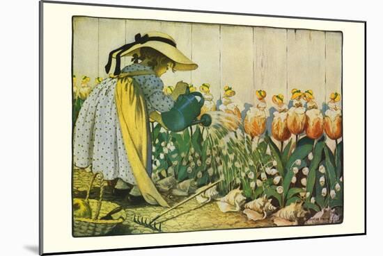 Flowers Being Watered - Mary, Mary-Jesse Willcox Smith-Mounted Art Print