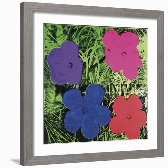 Flowers, c. 1964 (1 purple, 1 blue, 1 pink, 1 red)-Andy Warhol-Framed Art Print