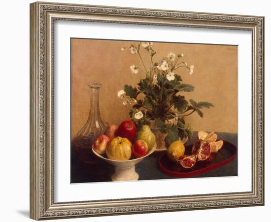 Flowers, Dish with Fruit and Carafe, 1865-Henri Fantin-Latour-Framed Giclee Print