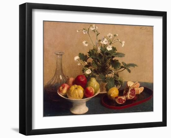 Flowers, Dish with Fruit and Carafe, 1865-Henri Fantin-Latour-Framed Giclee Print