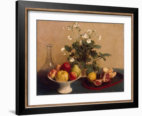 Flowers, Dish with Fruit and Carafe, 1865-Henri Fantin-Latour-Framed Giclee Print