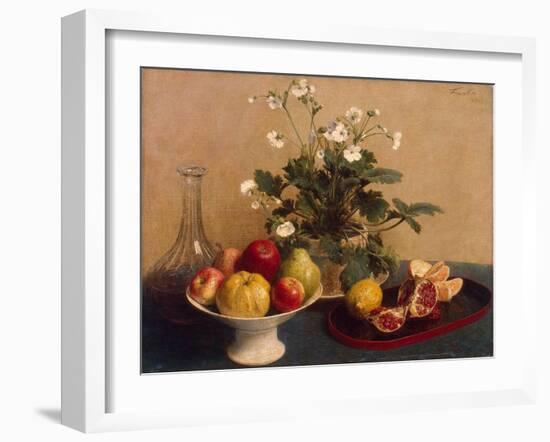 Flowers, Dish with Fruit and Carafe, 1865-Henri Fantin-Latour-Framed Giclee Print