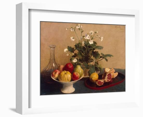 Flowers, Dish with Fruit and Carafe, 1865-Henri Fantin-Latour-Framed Giclee Print