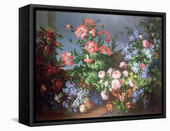 Flowers, Fruit with a Monkey and a Parrot-Jean-Baptiste Monnoyer-Framed Premier Image Canvas