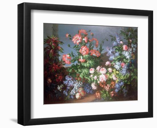 Flowers, Fruit with a Monkey and a Parrot-Jean-Baptiste Monnoyer-Framed Giclee Print