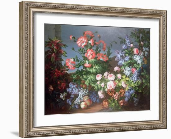 Flowers, Fruit with a Monkey and a Parrot-Jean-Baptiste Monnoyer-Framed Giclee Print