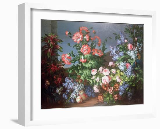 Flowers, Fruit with a Monkey and a Parrot-Jean-Baptiste Monnoyer-Framed Giclee Print