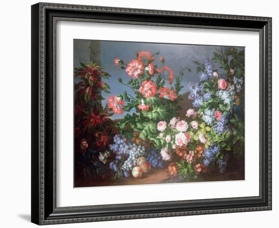 Flowers, Fruit with a Monkey and a Parrot-Jean-Baptiste Monnoyer-Framed Giclee Print