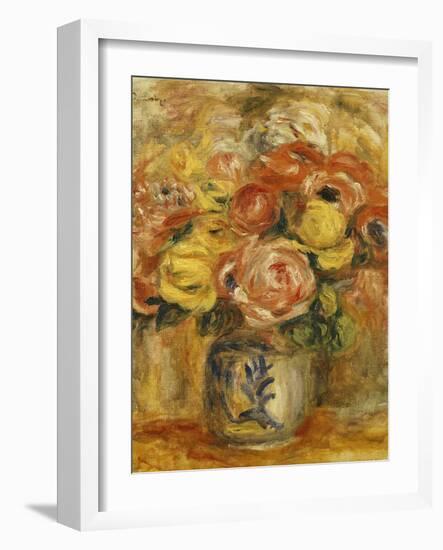 Flowers in a Blue and White Vase; Fleurs Dans Un Vase Bleu et Blanc, 1915-Pierre-Auguste Renoir-Framed Giclee Print