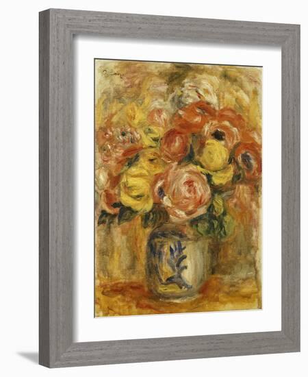 Flowers in a Blue and White Vase-Pierre-Auguste Renoir-Framed Giclee Print