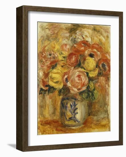 Flowers in a Blue and White Vase-Pierre-Auguste Renoir-Framed Giclee Print