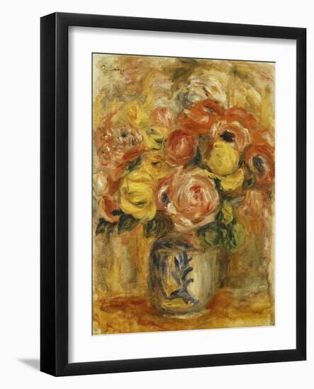 Flowers in a Blue and White Vase-Pierre-Auguste Renoir-Framed Giclee Print
