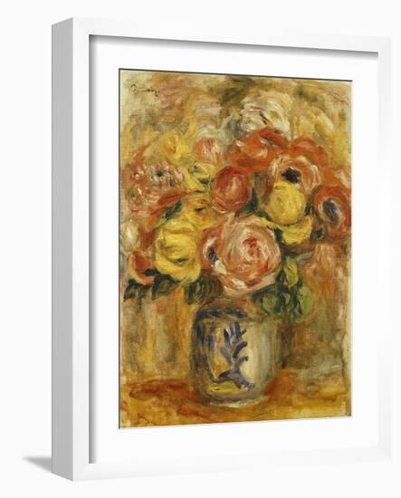 Flowers in a Blue and White Vase-Pierre-Auguste Renoir-Framed Giclee Print