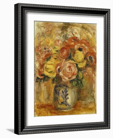 Flowers in a Blue and White Vase-Pierre-Auguste Renoir-Framed Giclee Print