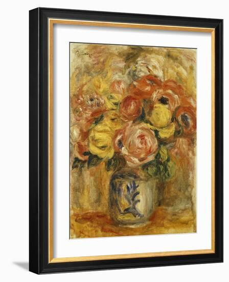 Flowers in a Blue and White Vase-Pierre-Auguste Renoir-Framed Giclee Print