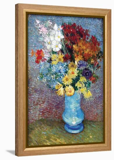 Flowers in a Blue Vase by Van Gogh-Vincent van Gogh-Framed Stretched Canvas