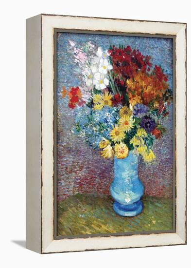 Flowers in a Blue Vase by Van Gogh-Vincent van Gogh-Framed Stretched Canvas