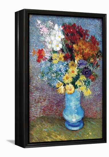 Flowers in a Blue Vase by Van Gogh-Vincent van Gogh-Framed Stretched Canvas
