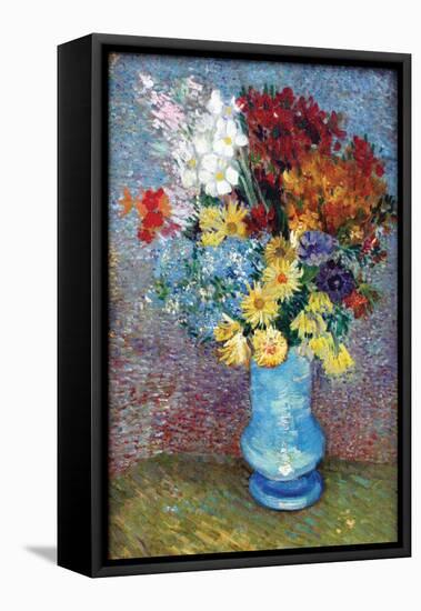 Flowers in a Blue Vase by Van Gogh-Vincent van Gogh-Framed Stretched Canvas