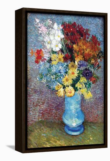 Flowers in a Blue Vase by Van Gogh-Vincent van Gogh-Framed Stretched Canvas