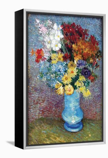 Flowers in a Blue Vase by Van Gogh-Vincent van Gogh-Framed Stretched Canvas