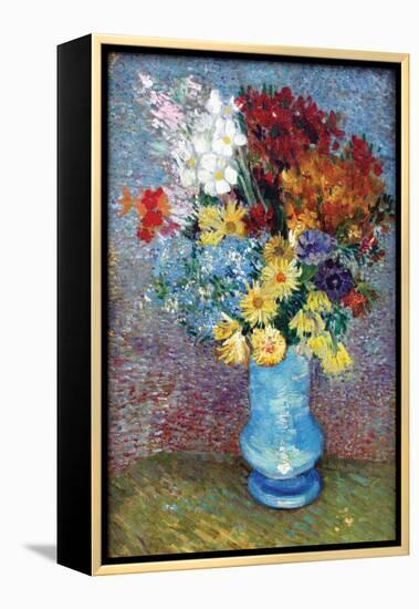 Flowers in a Blue Vase by Van Gogh-Vincent van Gogh-Framed Stretched Canvas