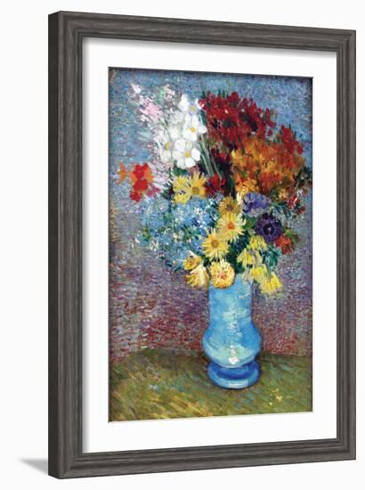 Flowers in a Blue Vase by Van Gogh-Vincent van Gogh-Framed Art Print