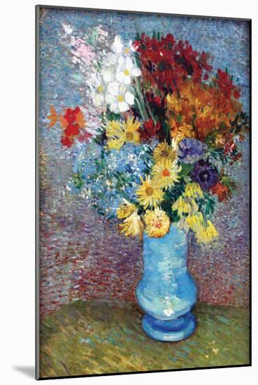 Flowers in a Blue Vase by Van Gogh-Vincent van Gogh-Mounted Art Print