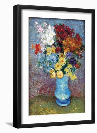 Flowers in a Blue Vase by Van Gogh-Vincent van Gogh-Framed Premium Giclee Print