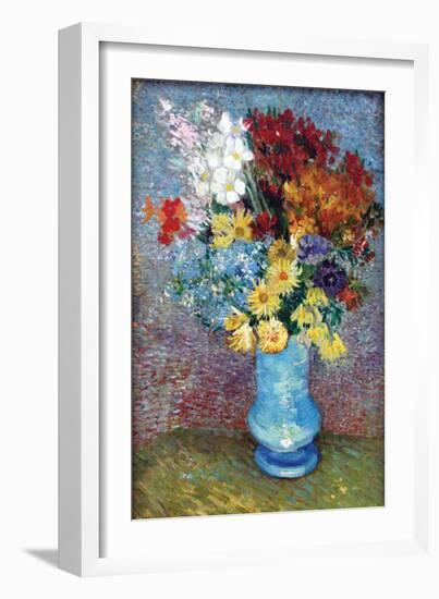 Flowers in a Blue Vase by Van Gogh-Vincent van Gogh-Framed Premium Giclee Print