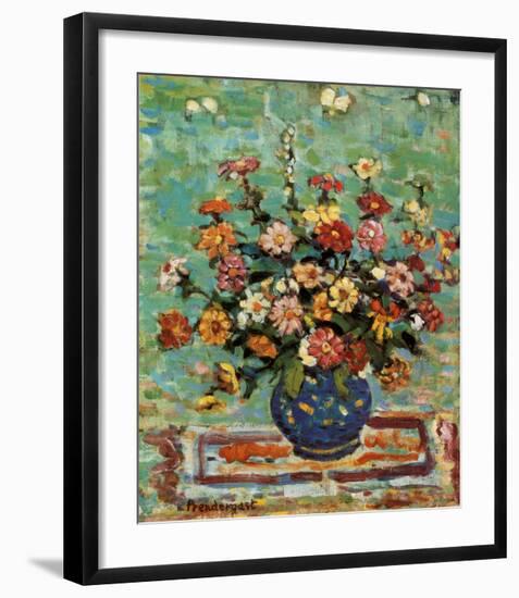 Flowers In A Blue Vase-Maurice Brazil Prendergast-Framed Art Print