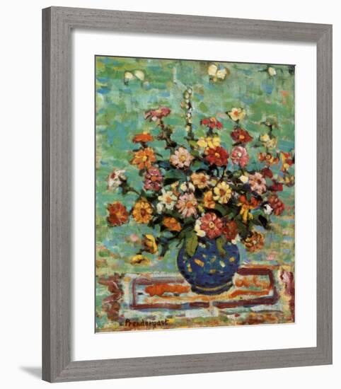 Flowers In A Blue Vase-Maurice Brazil Prendergast-Framed Art Print