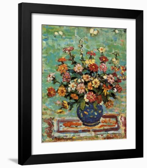 Flowers In A Blue Vase-Maurice Brazil Prendergast-Framed Art Print