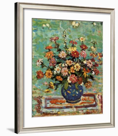 Flowers In A Blue Vase-Maurice Brazil Prendergast-Framed Art Print