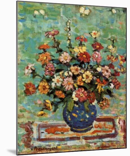 Flowers In A Blue Vase-Maurice Brazil Prendergast-Mounted Art Print