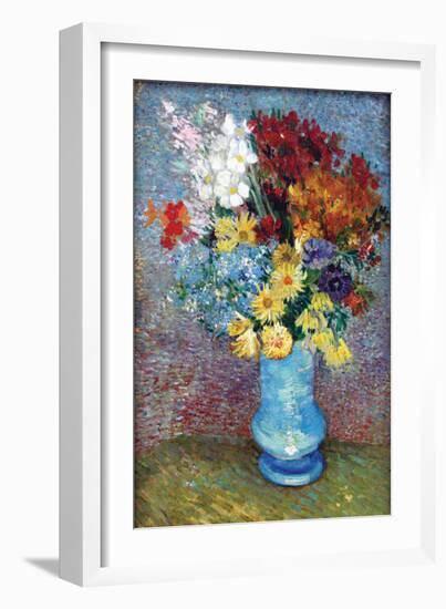 Flowers In a Blue Vase-Vincent van Gogh-Framed Art Print