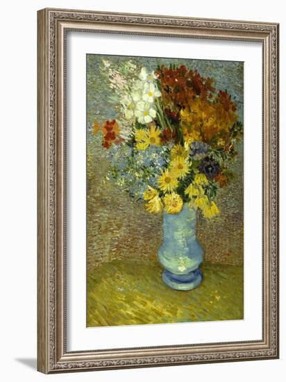 Flowers in a Blue Vase-Vincent van Gogh-Framed Giclee Print