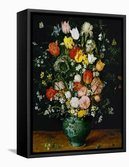 Flowers in a Blue Vase-Jan Brueghel the Elder-Framed Premier Image Canvas