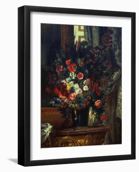 Flowers in a Blue Vase-Eugene Delacroix-Framed Giclee Print