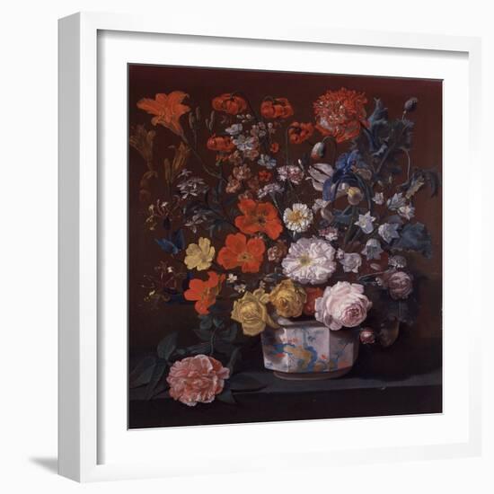 Flowers in a Chantilly Vase, C.1760 (Oil on Canvas)-Louis Tessier-Framed Giclee Print