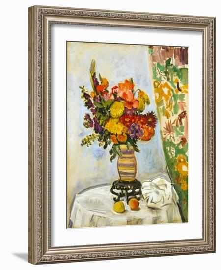 Flowers in a Chinese Vase (Oil on Canvas)-George Leslie Hunter-Framed Giclee Print