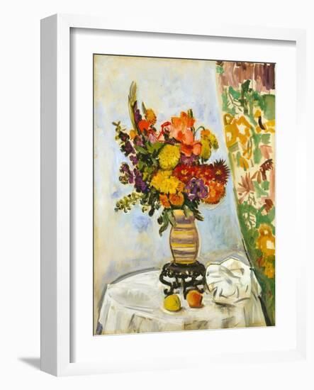 Flowers in a Chinese Vase (Oil on Canvas)-George Leslie Hunter-Framed Giclee Print