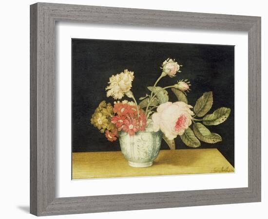 Flowers in a Delft Jar (Oil on Panel)-Alexander Marshal-Framed Giclee Print