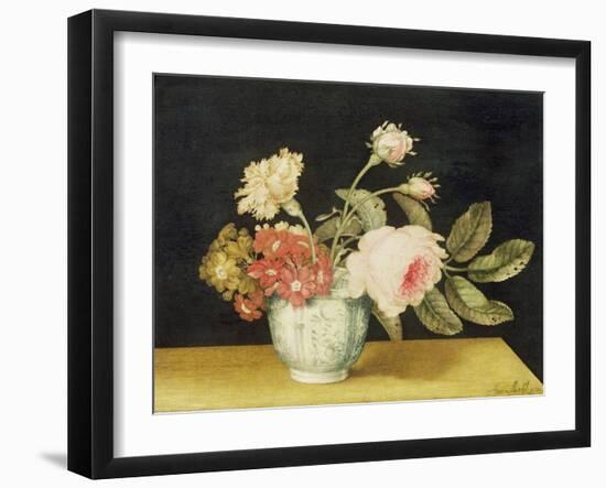 Flowers in a Delft Jar (Oil on Panel)-Alexander Marshal-Framed Giclee Print