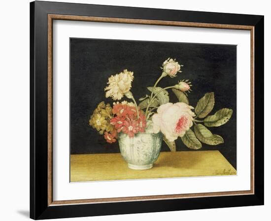 Flowers in a Delft Jar (Oil on Panel)-Alexander Marshal-Framed Giclee Print